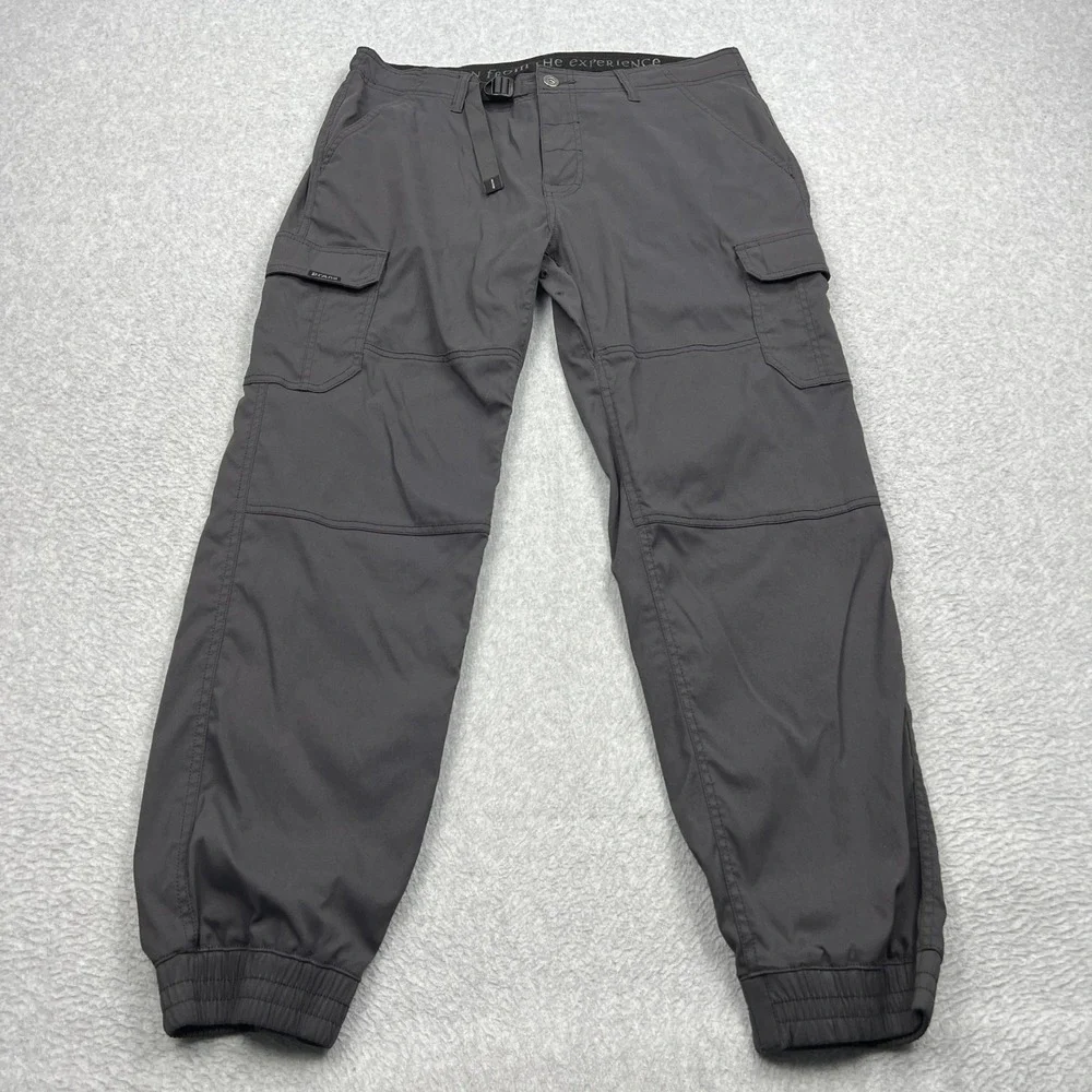 prAna Zogger Pants Mens 34x30 Gray Nylon Cargo Stretch Belted Hiking Jogger